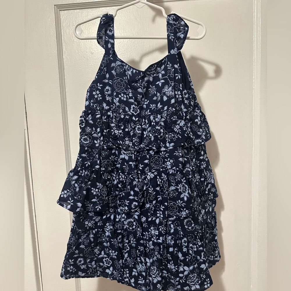 Janie and Jack Navy floral Floral Tiered Ruffle Dress Navy size 6